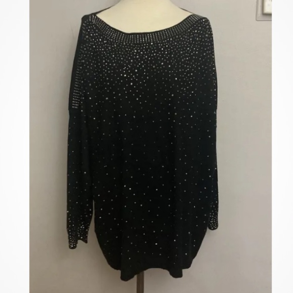 10-4 Vila Milano woman 3x black sweater silver embellished lush long sleeve NWT